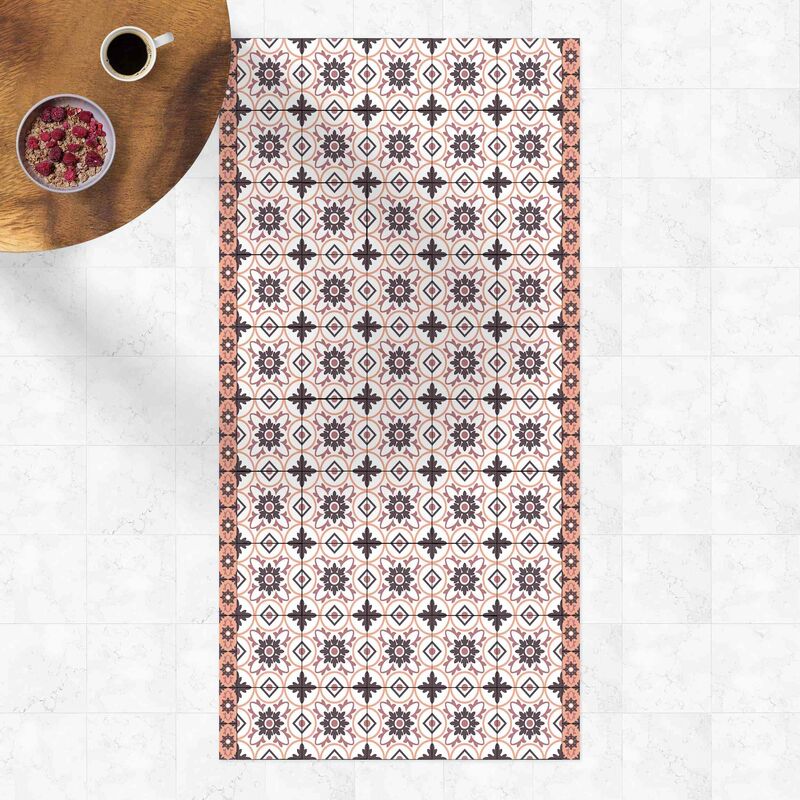 

Bilderwelten - Alfombras vinílicas - Geometrical Tile Mix Flower Orange - Alto 2:1 Dimensión LxA: 220cm x 110cm