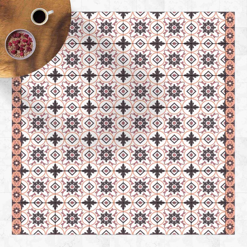 

Bilderwelten - Alfombras vinílicas - Geometrical Tile Mix Flower Orange - Cuadrado 1:1 Dimensión LxA: 120cm x 120cm