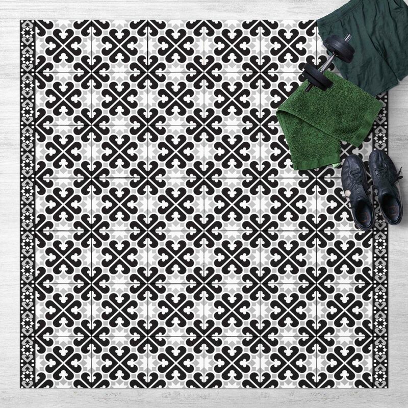 

Bilderwelten - Alfombras vinílicas - Geometrical Tile Mix Hearts Black - Cuadrado 1:1 Dimensión LxA: 140cm x 140cm