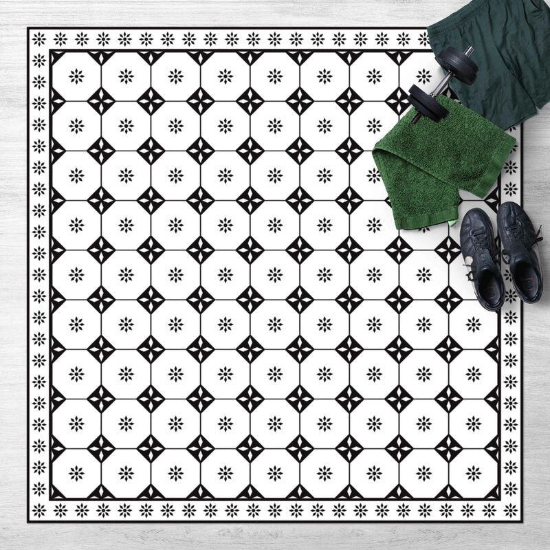 

Bilderwelten - Alfombras vinílicas - Geometrical Tiles Cottage Black And White With Border - Cuadrado 1:1 Dimensión LxA: 140cm x 140cm