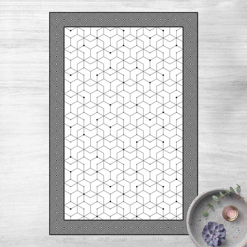

Alfombras vinílicas - Geometrical Tiles Dotted Lines Black And White With Border - Alto 3:2 Dimensión LxA: 120cm x 80cm
