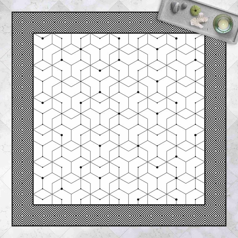 

Bilderwelten - Alfombras vinílicas - Geometrical Tiles Dotted Lines Black And White With Border - Cuadrado 1:1 Dimensión LxA: 120cm x 120cm