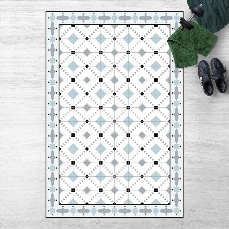 

Alfombras vinílicas - Geometrical Tiles Ikat Blue With Border - Alto 3:2 Dimensión LxA: 150cm x 100cm