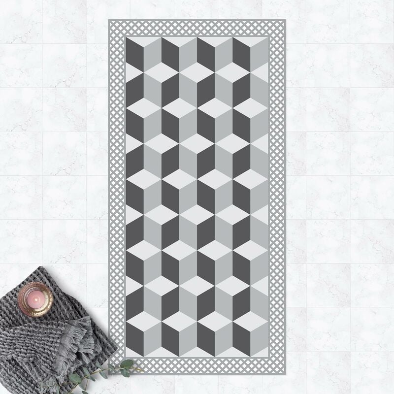 

Bilderwelten - Alfombras vinílicas - Geometrical Tiles Illusion Of Stairs In Grey With Border - Alto 2:1 Dimensión LxA: 200cm x 100cm