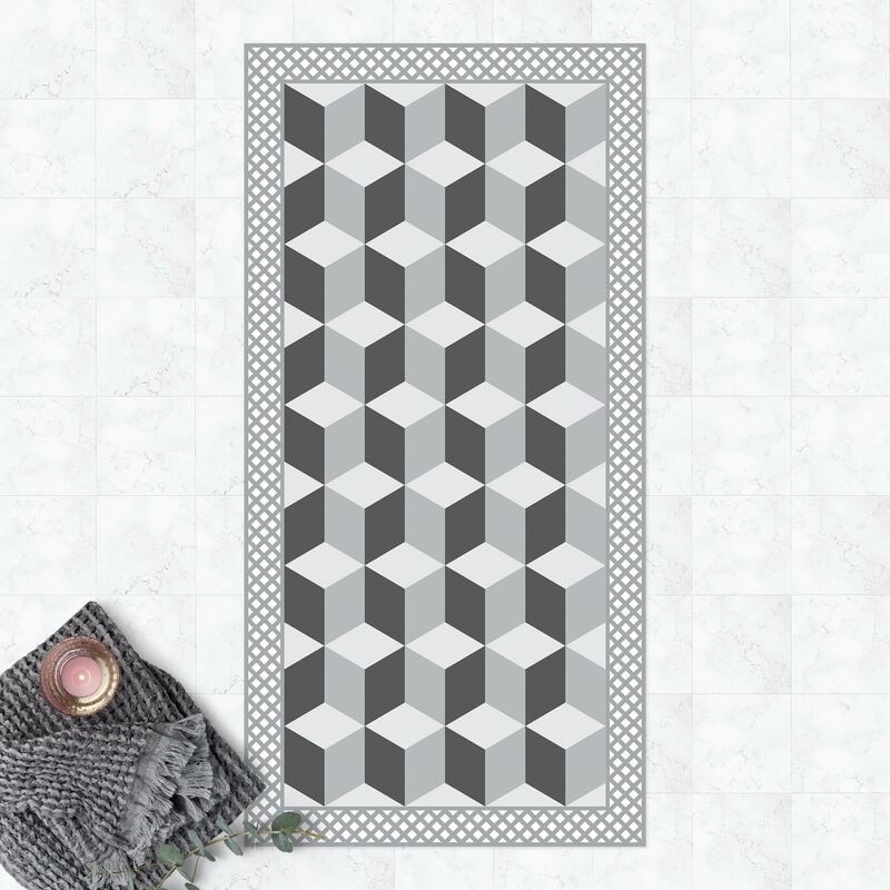 

Bilderwelten - Alfombras vinílicas - Geometrical Tiles Illusion Of Stairs In Grey With Border - Alto 2:1 Dimensión LxA: 260cm x 130cm