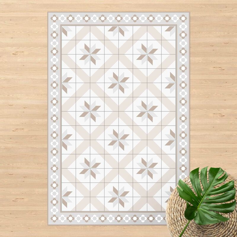 

Alfombras vinílicas - Geometrical Tiles Rhombal Flower Sand With Border - Alto 3:2 Dimensión LxA: 180cm x 120cm