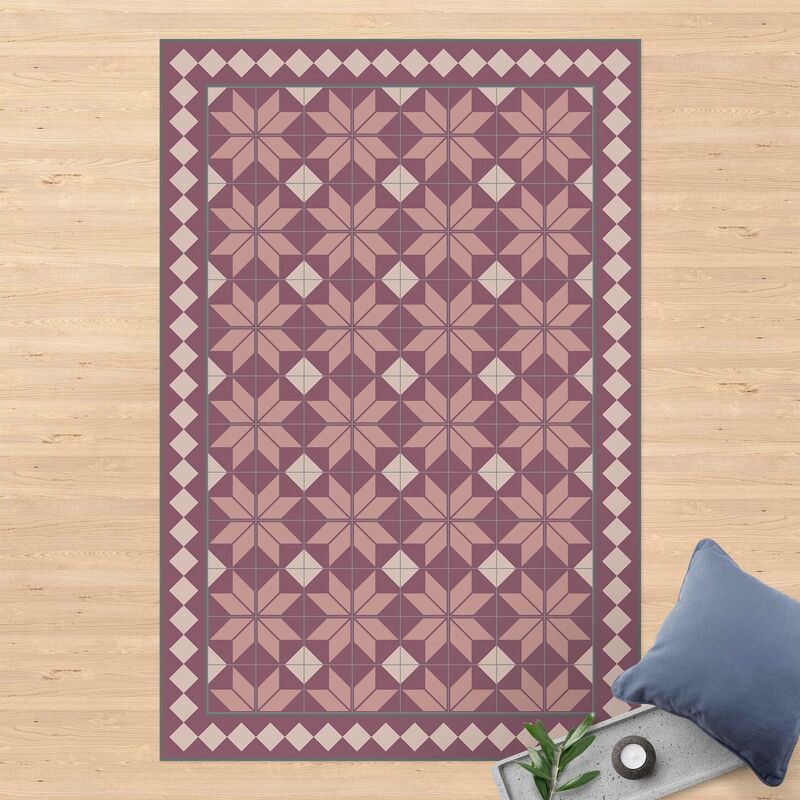 

Alfombras vinílicas - Geometrical Tiles Star Flower Antique Pink With Border - Alto 3:2 Dimensión LxA: 210cm x 140cm