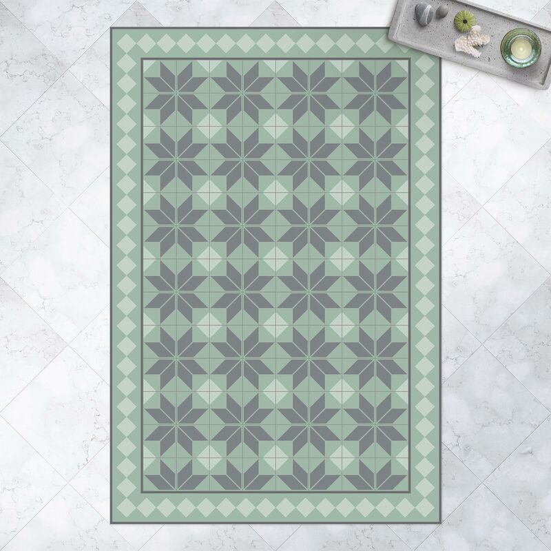 

Alfombras vinílicas - Geometrical Tiles Star Flower Mint Green With Border - Alto 3:2 Dimensión LxA: 210cm x 140cm