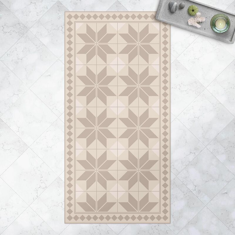 

Alfombras vinílicas - Geometrical Tiles Star Flower Sand With Narrow Border - Alto 2:1 Dimensión LxA: 140cm x 70cm
