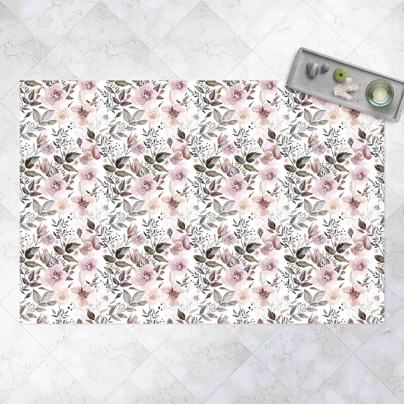 

Alfombras vinílicas - Gray Leaves With Watercolour Flowers - Apaisado 2:3 Dimensión LxA: 40cm x 60cm