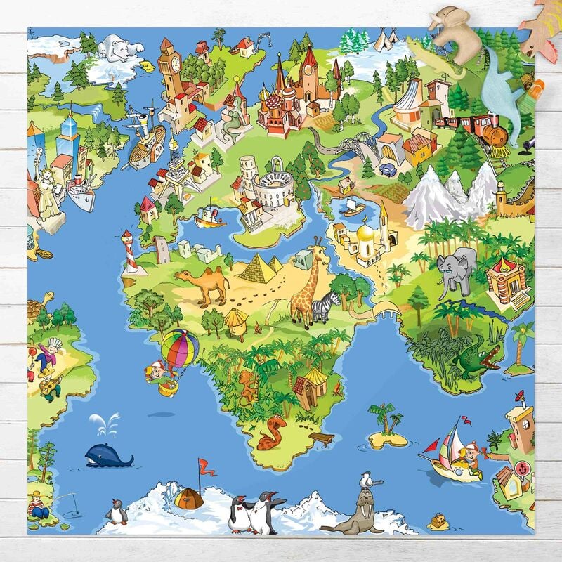 

Alfombras vinílicas - Great And Funny Worldmap - Cuadrado 1:1 Dimensión LxA: 40cm x 40cm