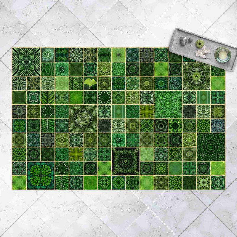 

Alfombras vinílicas - Green Jungle Tiles With Golden Shimmer - Apaisado 2:3 Dimensión LxA: 60cm x 90cm