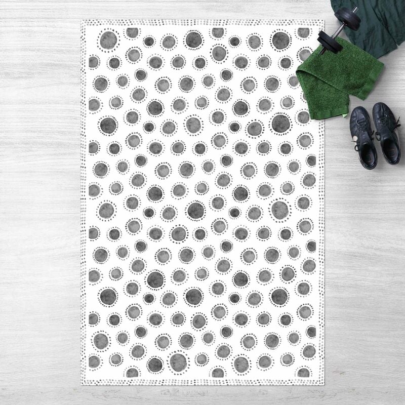 

Alfombras vinílicas - Grey Watercolour Polka Dots Spots And Frame - Alto 3:2 Dimensión LxA: 150cm x 100cm