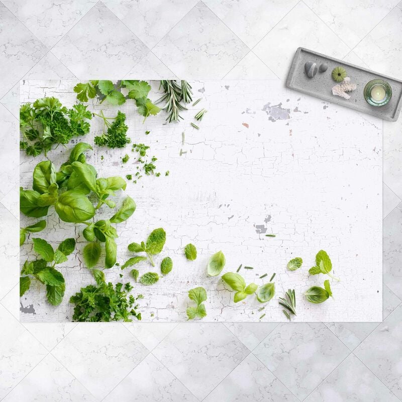 

Alfombras vinílicas - Herbs On Wood Shabby - Apaisado 2:3 Dimensión LxA: 100cm x 150cm