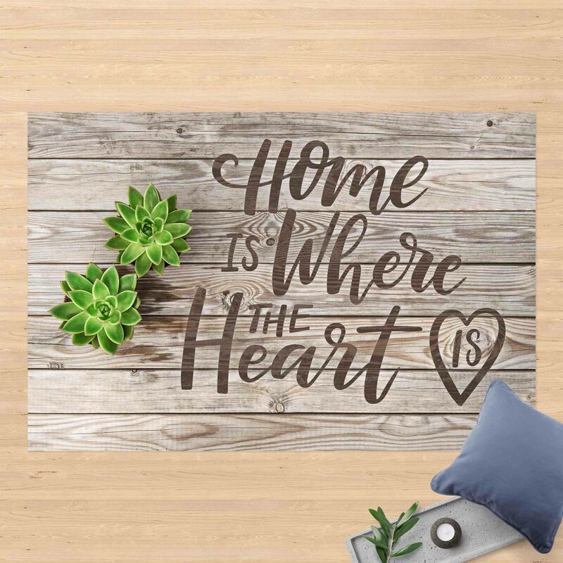 

Alfombras vinílicas - Home is where the Heart is on Wooden Board - Apaisado 2:3 Dimensión LxA: 40cm x 60cm