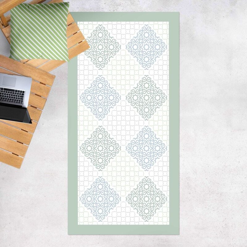 

Bilderwelten - Alfombras vinílicas - Islamic Tile Pattern Sea Breeze With Frame - Alto 2:1 Dimensión LxA: 220cm x 110cm