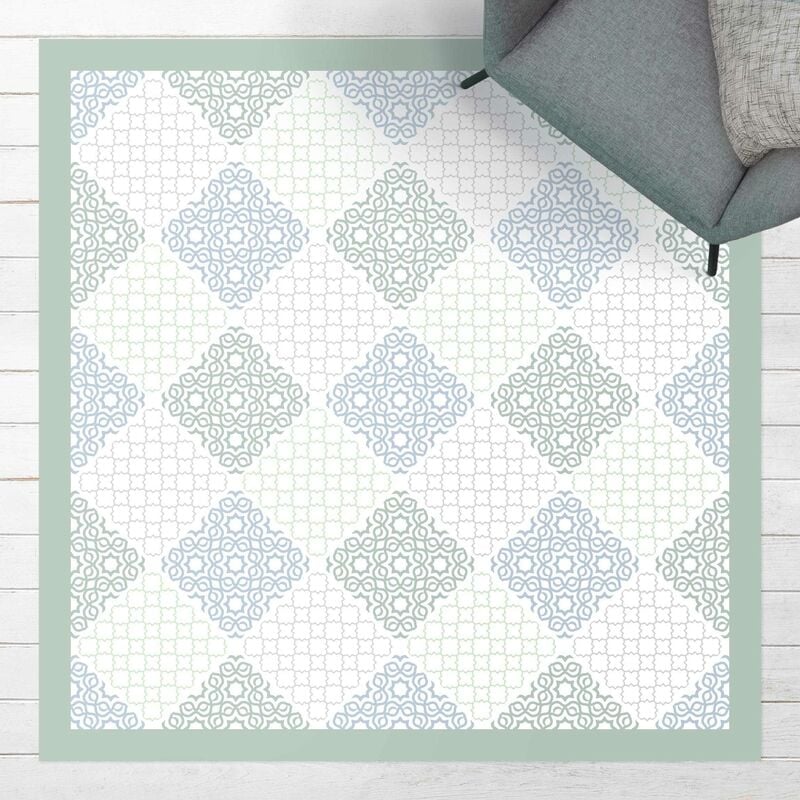 

Bilderwelten - Alfombras vinílicas - Islamic Tile Pattern Sea Breeze With Frame - Cuadrado 1:1 Dimensión LxA: 140cm x 140cm