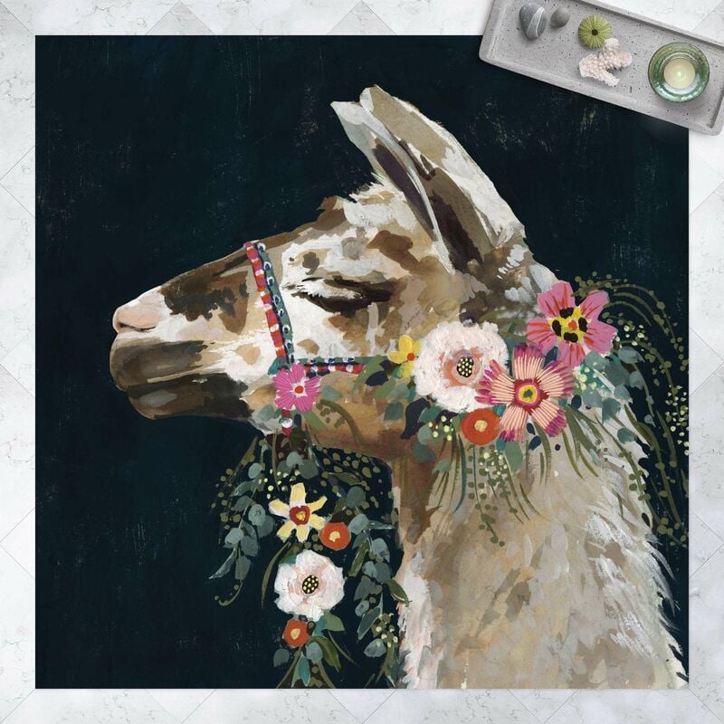 

Alfombras vinílicas - Lama With Floral Decoration II - Cuadrado 1:1 Dimensión LxA: 80cm x 80cm