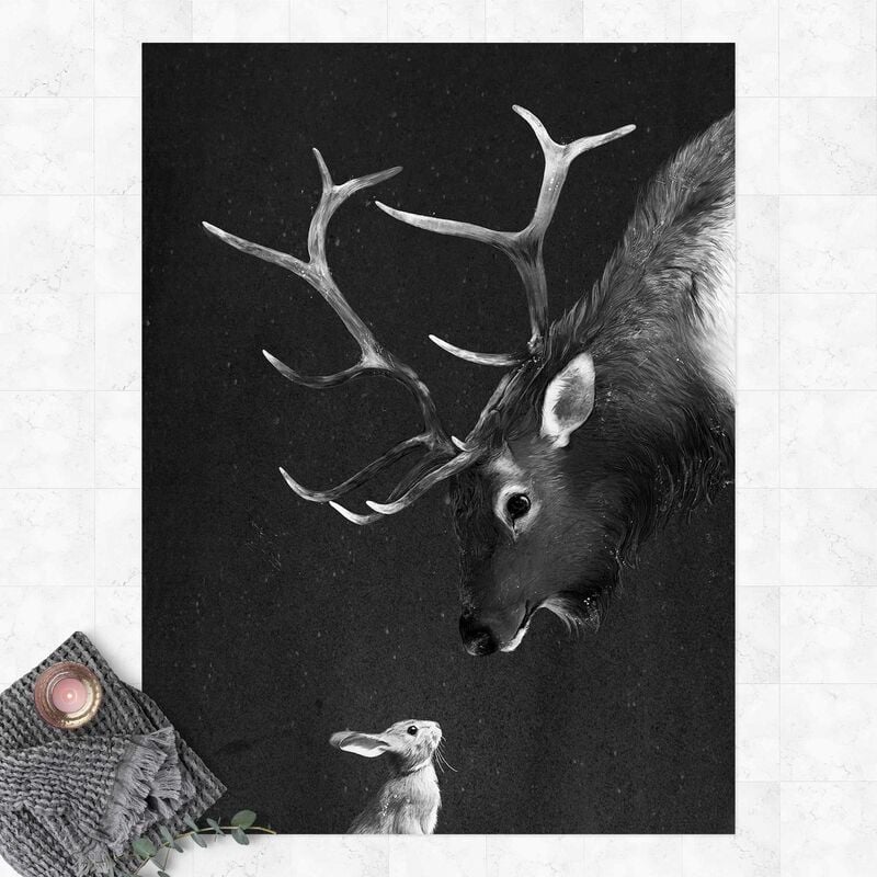 

Alfombras vinílicas - Laura Graves - Illustration Deer And Rabbit Black And White Drawing - Alto 4:3 Dimensión LxA: 180cm x 135cm