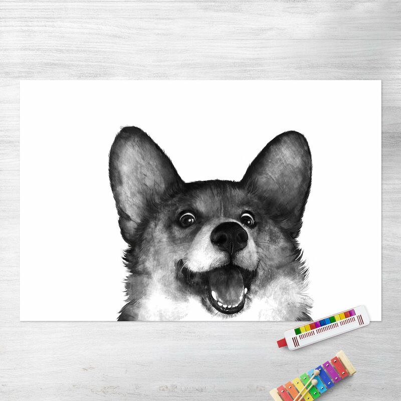

Alfombras vinílicas - Laura Graves - Illustration Dog Corgi Black And White Painting - Apaisado 2:3 Dimensión LxA: 80cm x 120cm