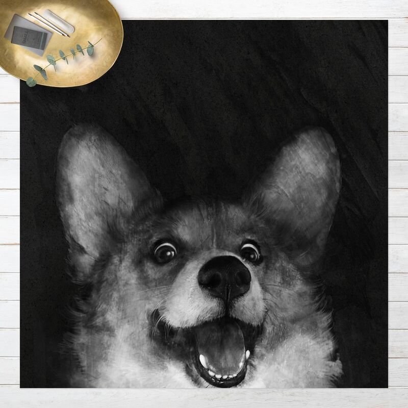 

Alfombras vinílicas - Laura Graves - Illustration Dog Corgi Paintig Black And White - Cuadrado 1:1 Dimensión LxA: 80cm x 80cm