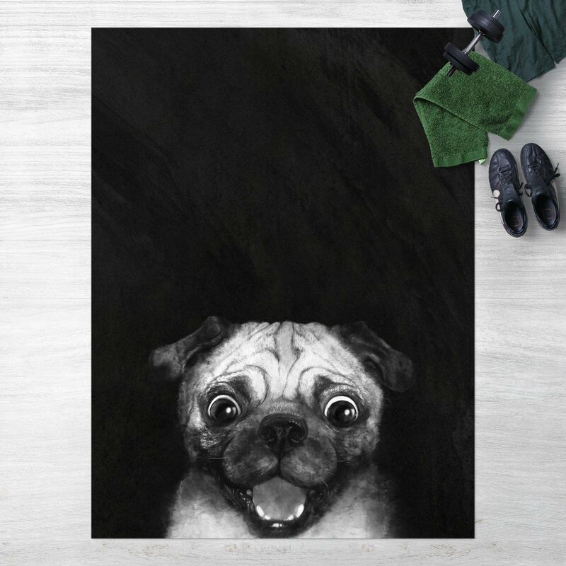 

Alfombras vinílicas - Laura Graves - Illustration Dog Pug Painting On Black And White - Alto 4:3 Dimensión LxA: 160cm x 120cm