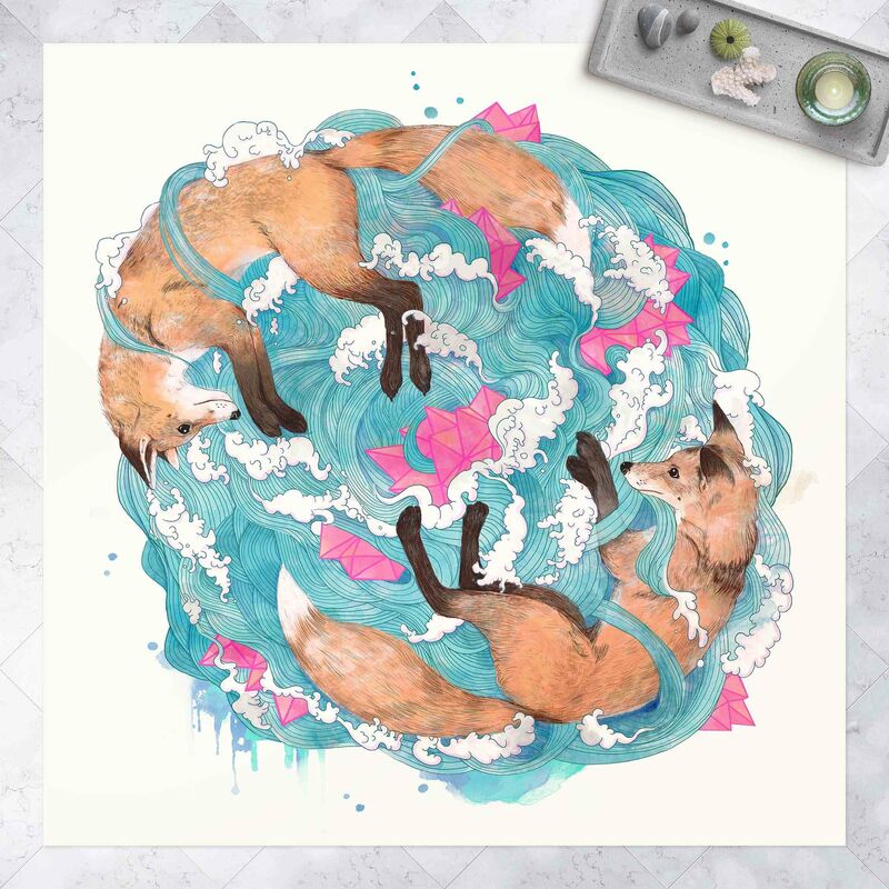 

Bilderwelten - Alfombras vinílicas - Laura Graves - Illustration Foxes And Waves Painting - Cuadrado 1:1 Dimensión LxA: 120cm x 120cm