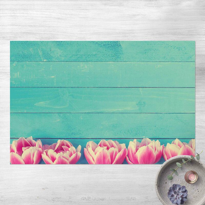 

Alfombras vinílicas - Light Pink Tulip On Turquoise - Apaisado 2:3 Dimensión LxA: 80cm x 120cm