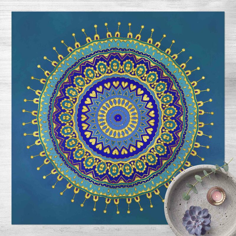 

Bilderwelten - Alfombras vinílicas - Mandala Blue Gold - Cuadrado 1:1 Dimensión LxA: 140cm x 140cm