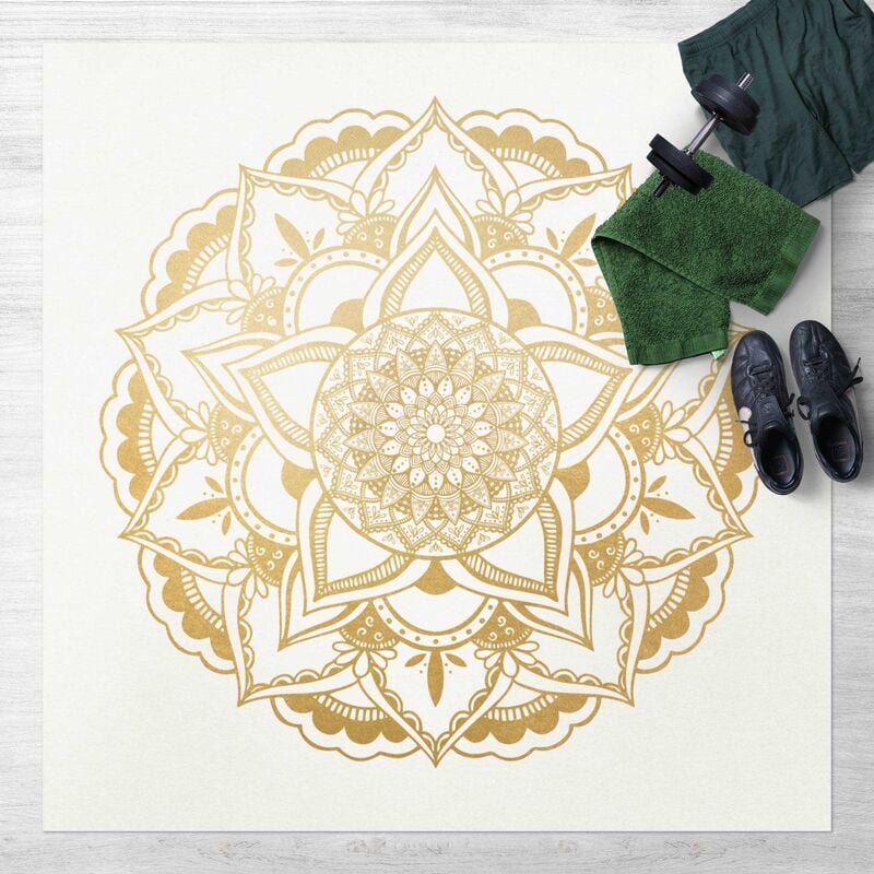 

Alfombras vinílicas - Mandala Flower Gold White - Cuadrado 1:1 Dimensión LxA: 80cm x 80cm