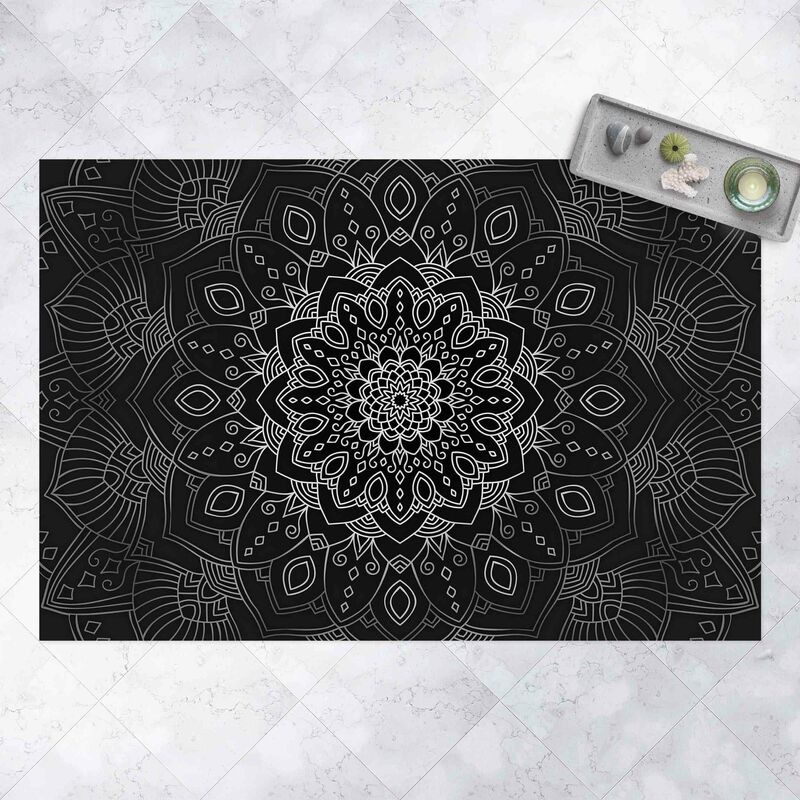 

Alfombras vinílicas - Mandala Flower Pattern Silver Black - Apaisado 2:3 Dimensión LxA: 80cm x 120cm