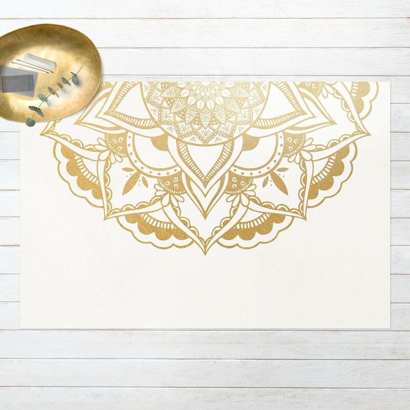 

Alfombras vinílicas - Mandala Flower Semicircle Gold White - Apaisado 2:3 Dimensión LxA: 60cm x 90cm
