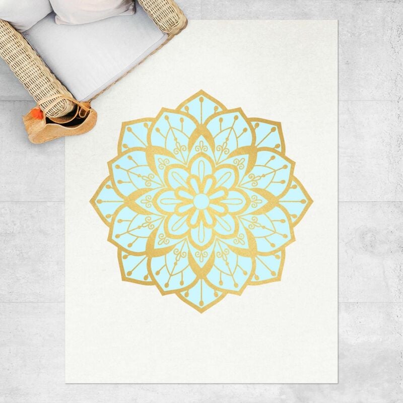 

Alfombras vinílicas - Mandala Illustration Flower Light Blue Gold - Alto 4:3 Dimensión LxA: 160cm x 120cm