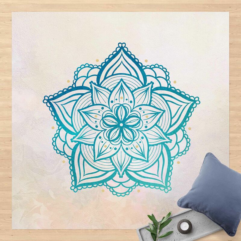 

Alfombras vinílicas - Mandala Illustration Mandala Gold Blue - Cuadrado 1:1 Dimensión LxA: 40cm x 40cm