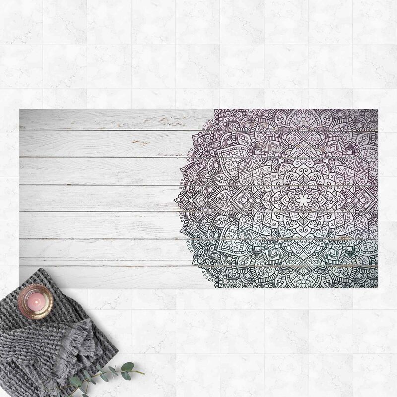 

Bilderwelten - Alfombras vinílicas - Mandala Lotus Flower Wood Look White - Apaisado 1:2 Dimensión LxA: 100cm x 200cm