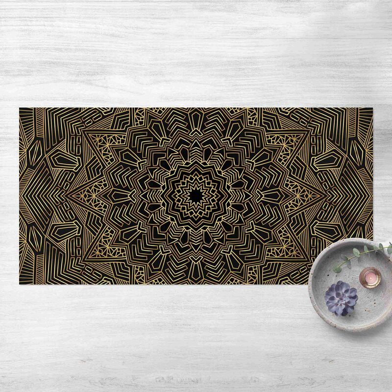 

Bilderwelten - Alfombras vinílicas - Mandala Star Pattern Gold Black - Apaisado 1:2 Dimensión LxA: 130cm x 260cm