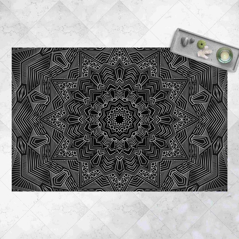 

Alfombras vinílicas - Mandala Star Pattern Silver Black - Apaisado 2:3 Dimensión LxA: 40cm x 60cm