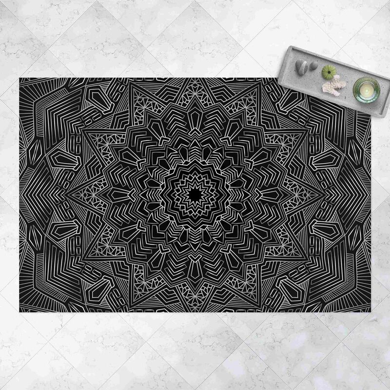

Alfombras vinílicas - Mandala Star Pattern Silver Black - Apaisado 2:3 Dimensión LxA: 120cm x 180cm