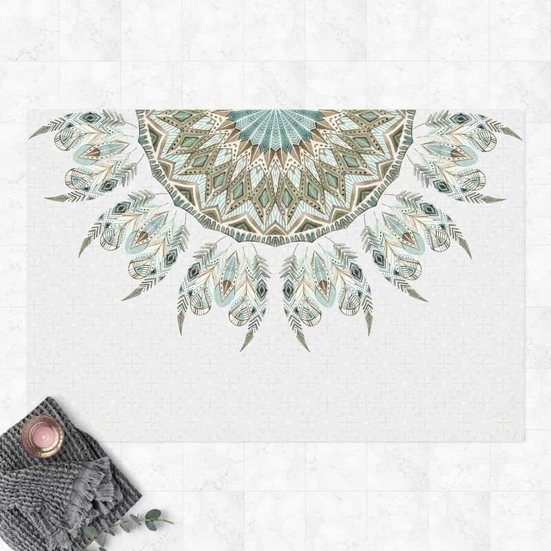 

Alfombras vinílicas - Mandala Watercolour Feathers Semicircle Blue Green - Apaisado 2:3 Dimensión LxA: 120cm x 180cm