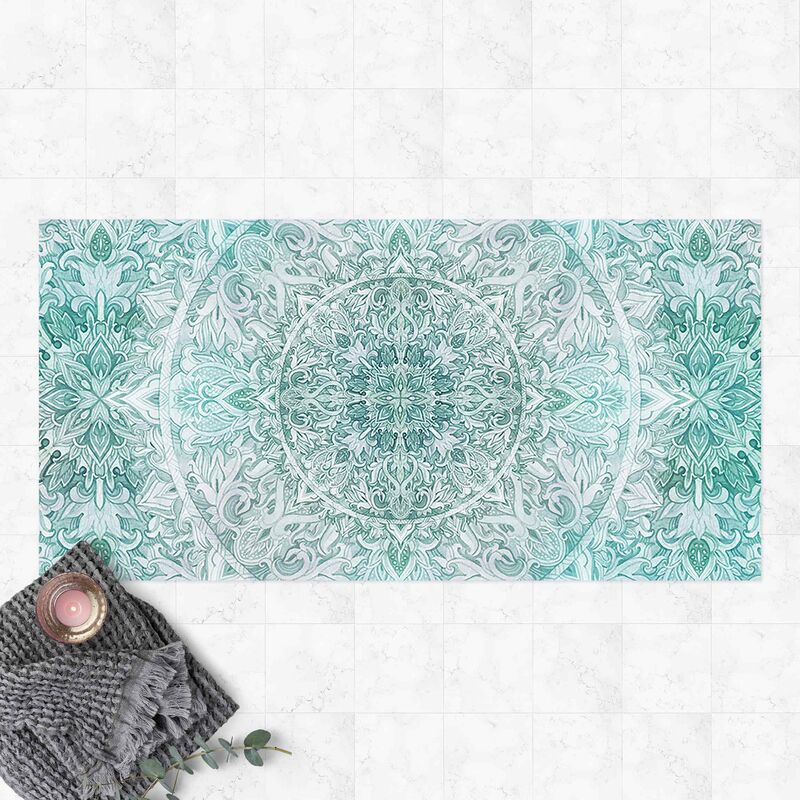 

Alfombras vinílicas - Mandala Watercolour Ornament Pattern Turquoise - Apaisado 1:2 Dimensión LxA: 120cm x 240cm