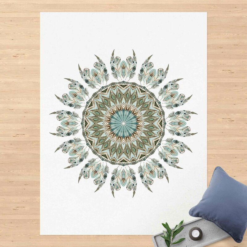 

Alfombras vinílicas - Mandala Watercolours Feathers Hand Painted Blue Green - Alto 4:3 Dimensión LxA: 120cm x 90cm