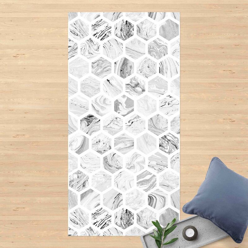 

Alfombras vinílicas - Marble Hexagons In Greyscales - Alto 2:1 Dimensión LxA: 120cm x 60cm