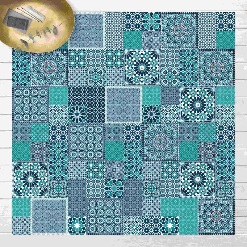 

Alfombras vinílicas - Moroccan Mosaic Tiles Turquoise Blue - Cuadrado 1:1 Dimensión LxA: 80cm x 80cm