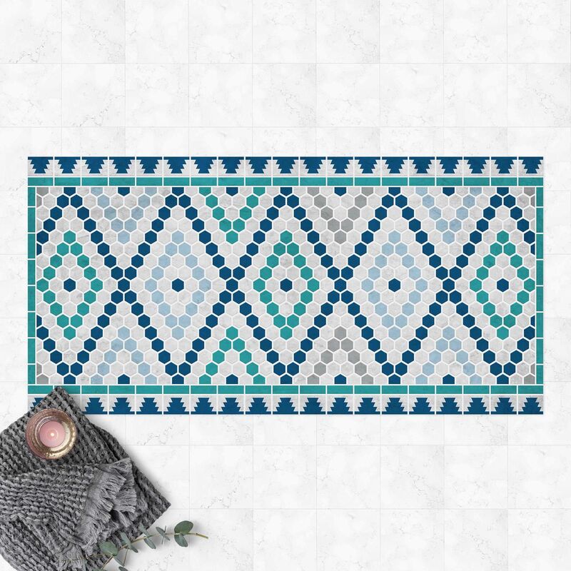 

Alfombras vinílicas - Moroccan Tile Pattern Turquoise Blue - Apaisado 1:2 Dimensión LxA: 70cm x 140cm