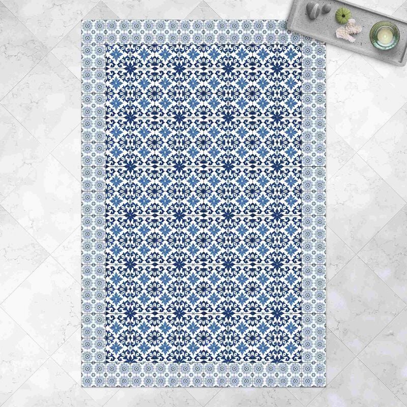 

Alfombras vinílicas - Moroccan Tiles Floral Blueprint With Tile Frame - Alto 3:2 Dimensión LxA: 120cm x 80cm