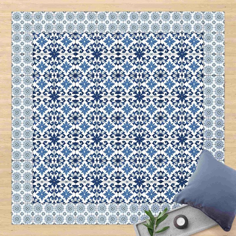 

Alfombras vinílicas - Moroccan Tiles Floral Blueprint With Tile Frame - Cuadrado 1:1 Dimensión LxA: 100cm x 100cm