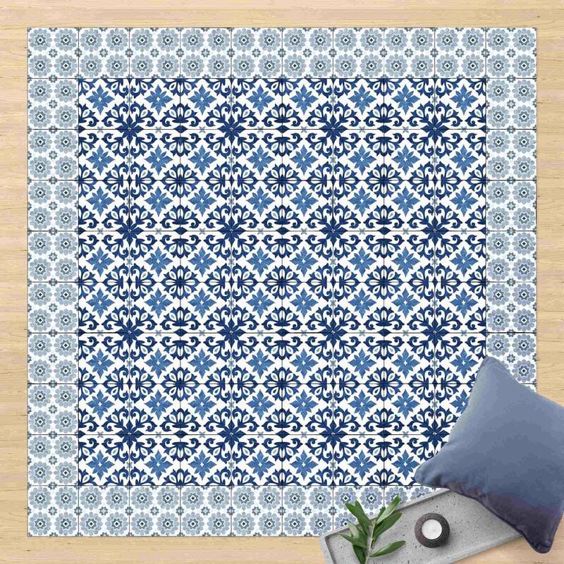 

Alfombras vinílicas - Moroccan Tiles Floral Blueprint With Tile Frame - Cuadrado 1:1 Dimensión LxA: 60cm x 60cm