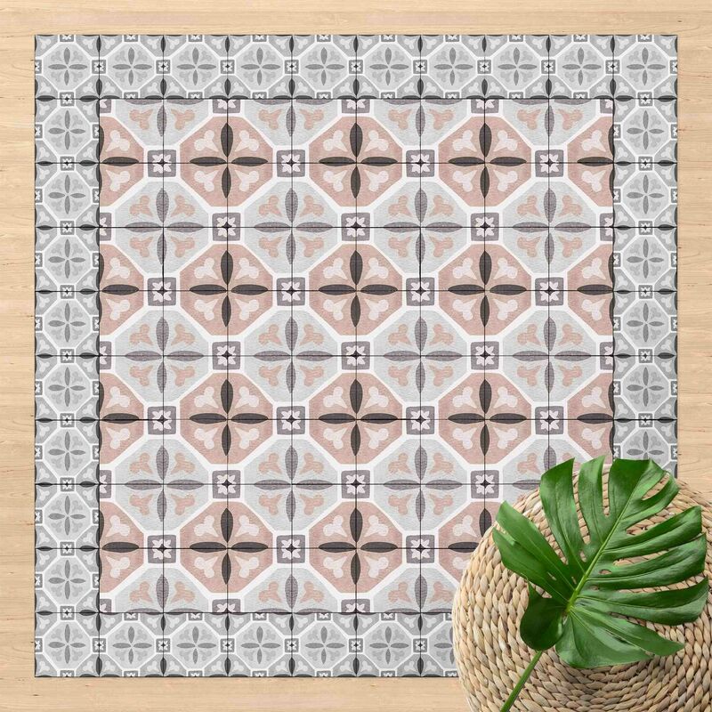 

Bilderwelten - Alfombras vinílicas - Moroccan Tiles Flower Petals With Tile Frame - Cuadrado 1:1 Dimensión LxA: 140cm x 140cm