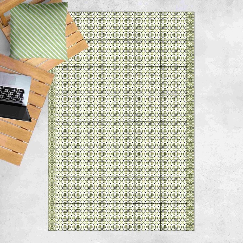

Alfombras vinílicas - Moroccan Tiles Green Flower Petals With Border - Alto 3:2 Dimensión LxA: 180cm x 120cm