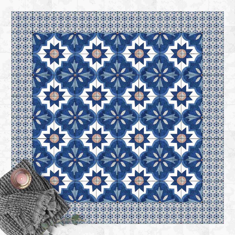 

Alfombras vinílicas - Moroccan Tiles Watercolour Blue With Tile Frame - Cuadrado 1:1 Dimensión LxA: 60cm x 60cm